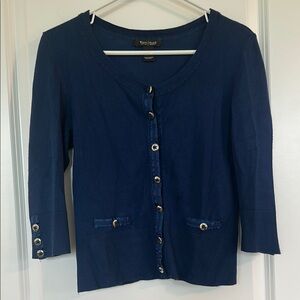 Navy Blue Cardigan with Faux Button Details - White House Black Market